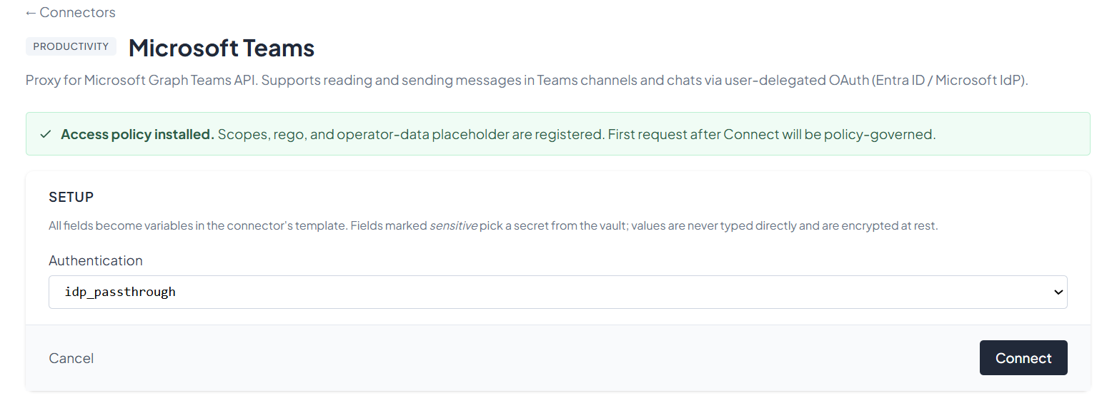 Teams setup screen